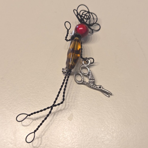 Jewelry - Vintage Handmade Wire Wrapped Hairdresser Doll Figure Scissors Charm Brooch Pin